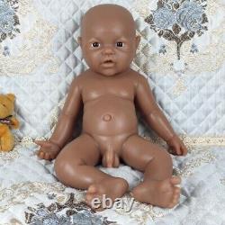 17Lifelike Reborn Baby Boy Doll Full Body Silicone Brown Doll Unpainted Xmas