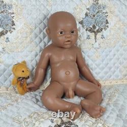 17Lifelike Reborn Baby Boy Doll Full Body Silicone Brown Doll Unpainted Xmas