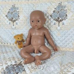 17Lifelike Reborn Baby Boy Doll Full Body Silicone Brown Doll Unpainted Xmas