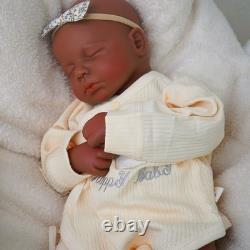 18.9 Inch Silicone Reborn Baby Dolls Lifelike Newborn Girl Dolls Dark Brown