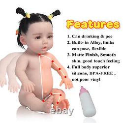 18 Reborn Doll Full Body Silicone Newborn Baby Girl Real Rebon With Rotted Hair