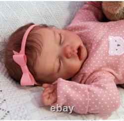 18Inch Reborn Baby Doll Silicone Full Body Girl with Hand Rooted Hair, Open Mo