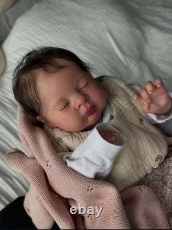 19 Finished Asleep Newborn Baby Reborn Doll Rooted Soft Mohair Painted Toy Gift