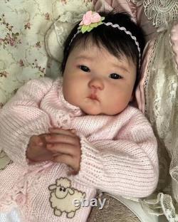 19in Handmade Reborn Baby Dolls Asian Girl Beby Lifelike Newborn Rooted Hair Toy