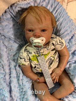 19in Reborn Baby Doll Boy Light Complexion Vinyl Blue Eyes Blonde Pacifier