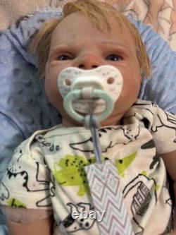 19in Reborn Baby Doll Boy Light Complexion Vinyl Blue Eyes Blonde Pacifier