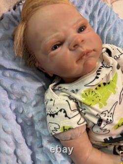 19in Reborn Baby Doll Boy Light Complexion Vinyl Blue Eyes Blonde Pacifier