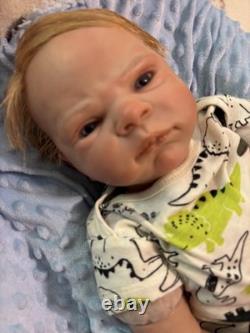19in Reborn Baby Doll Boy Light Complexion Vinyl Blue Eyes Blonde Pacifier