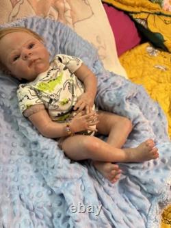 19in Reborn Baby Doll Boy Light Complexion Vinyl Blue Eyes Blonde Pacifier