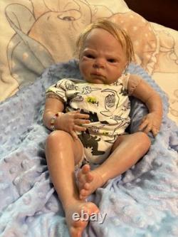 19in Reborn Baby Doll Boy Light Complexion Vinyl Blue Eyes Blonde Pacifier