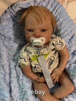 19in Reborn Baby Doll Boy Light Complexion Vinyl Blue Eyes Blonde Pacifier