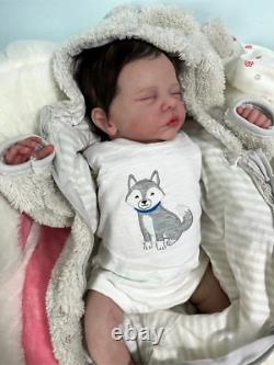 19inch Weighted Reborn Baby Dolls Realistic Hand Rooted Mohair Newborn Boy Gift