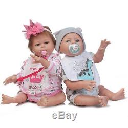 2 Pcs Reborn Twins Dolls 20'' Boy Girl Full Body Silicone Reborn Baby Doll