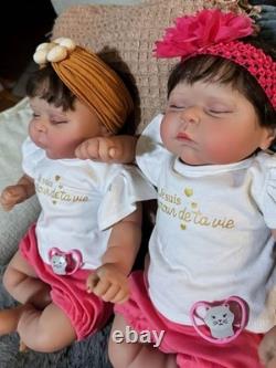 20 Reborn Baby Twins Soft Body Vinyl Rooted Hair Realistic Set