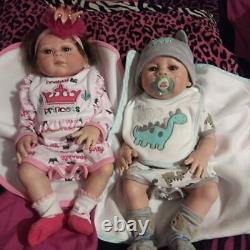 20 Reborn Twins Boy&Girl Full Body Silicone Vinyl Realistic Newborn Baby Dolls