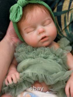 20in Open Mouth Full Body Soft Solid Silicone Baby Girl Dolls Hand-rooted Mohair