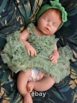 20in Open Mouth Full Body Soft Solid Silicone Baby Girl Dolls Hand-rooted Mohair