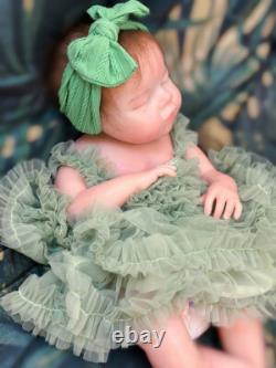 20in Open Mouth Full Body Soft Solid Silicone Baby Girl Dolls Hand-rooted Mohair