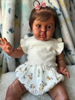 22 Dark Skin Girl Reborn Baby Doll Rooted Hair African Toddler Weighted DIY Toy
