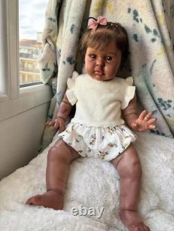 22 Dark Skin Girl Reborn Baby Doll Rooted Hair African Toddler Weighted DIY Toy