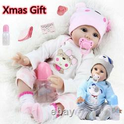 22'' Xmas Twins Reborn Dolls Vinyl Silicone Boy&Girl Lifelike Newborn Baby Gifts