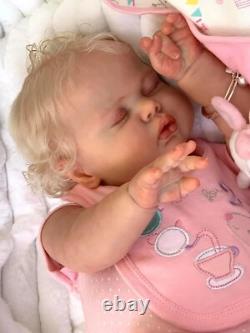 24in Sleeping Pickle Reborn Toddler Doll Gift Soft Cloth Body Hand-Rooted Hair