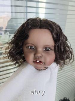 24in Unfinished Lottie Reborn Baby Doll Girl Hand-Rooted Hair Dark Skin Kit Toys