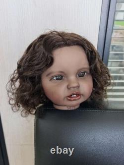 24in Unfinished Lottie Reborn Baby Doll Girl Hand-Rooted Hair Dark Skin Kit Toys
