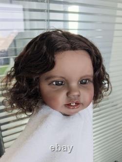 24in Unfinished Lottie Reborn Baby Doll Girl Hand-Rooted Hair Dark Skin Kit Toys
