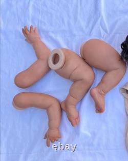 24in Unfinished Lottie Reborn Baby Doll Girl Hand-Rooted Hair Dark Skin Kit Toys