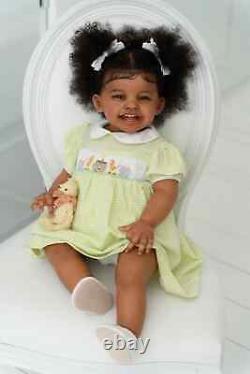 24inch Dark Brown Skin Reborn Toddler Girl Doll Happy Baby Rooted Hair African