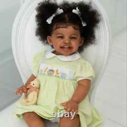 24inch Dark Brown Skin Reborn Toddler Girl Doll Happy Baby Rooted Hair African