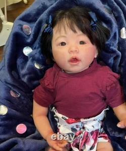 24inch Weighted Reborn Doll Toddler Newborn Asian Girl Rooted Hair Handmade Gift