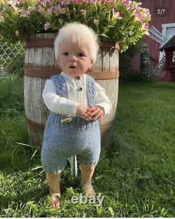 25inch Lifelike Boy Reborn Baby Doll Sandie Rooted White Hair Standing Legs Gift