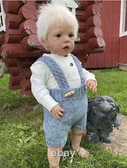 25inch Lifelike Boy Reborn Baby Doll Sandie Rooted White Hair Standing Legs Gift