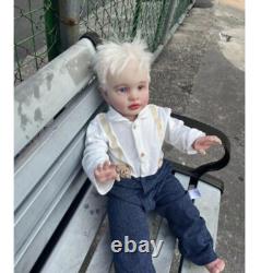 26in Realistic Reborn Baby Doll Toddler Boy White Hair Cloth Body Handmade Gift