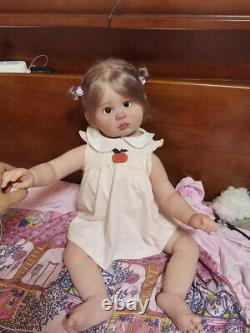 27 Realistic Toddler Girl Reborn Baby Doll Hand-rooted Hair Art Toy Lovely Gift