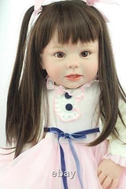 28 Handmade Vinyl Silicone Reborn Baby Girl Dolls Long Hair Beauty Playmate Toy