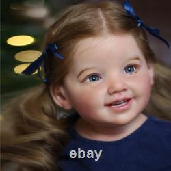 28 Lifelike Reborn Baby Doll Cute Toddler Girl Long Rooted Hair Cloth Body Gift