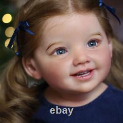 28 Lifelike Reborn Baby Doll Cute Toddler Girl Long Rooted Hair Cloth Body Gift