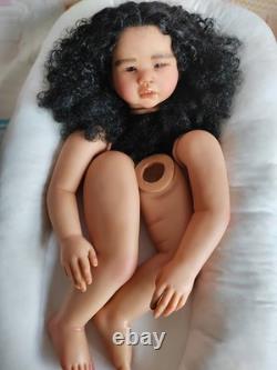 28 Lifelike Reborn Baby Doll Kit Dark Skin African Girl Toddler Rooted Hair Toy