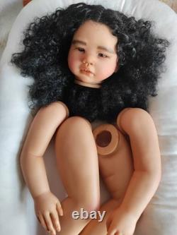 28 Lifelike Reborn Baby Doll Kit Dark Skin African Girl Toddler Rooted Hair Toy