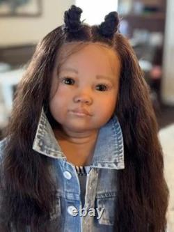 28 Lifelike Reborn Doll Dark Skin African Girl Toddler Rooted Hair Finished Toy