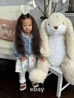 28 Lifelike Reborn Doll Dark Skin African Girl Toddler Rooted Hair Finished Toy