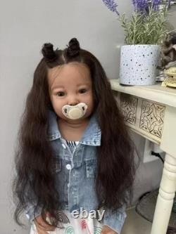 28 Lifelike Reborn Doll Dark Skin African Girl Toddler Rooted Hair Finished Toy