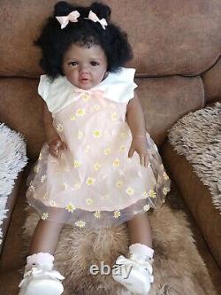 28 Reborn Baby Doll Dark Skin Large Toddler Girl African American Rooted 24 22