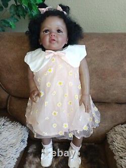 28 Reborn Baby Doll Dark Skin Large Toddler Girl African American Rooted 24 22