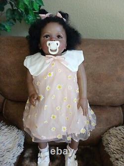 28 Reborn Baby Doll Dark Skin Large Toddler Girl African American Rooted 24 22