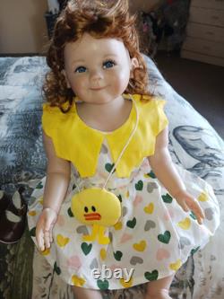 28' Reborn Baby Doll Girl Toddler Auburn Red Curly Hair Hand Painted Lifelike