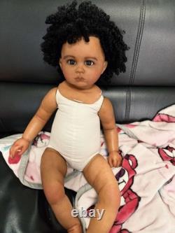 28 Toddler Girl Reborn Doll Painted Kit Rooted Afro Hair Dark Skin Unassembled